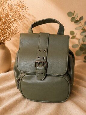 Olive Green Leather Backpack